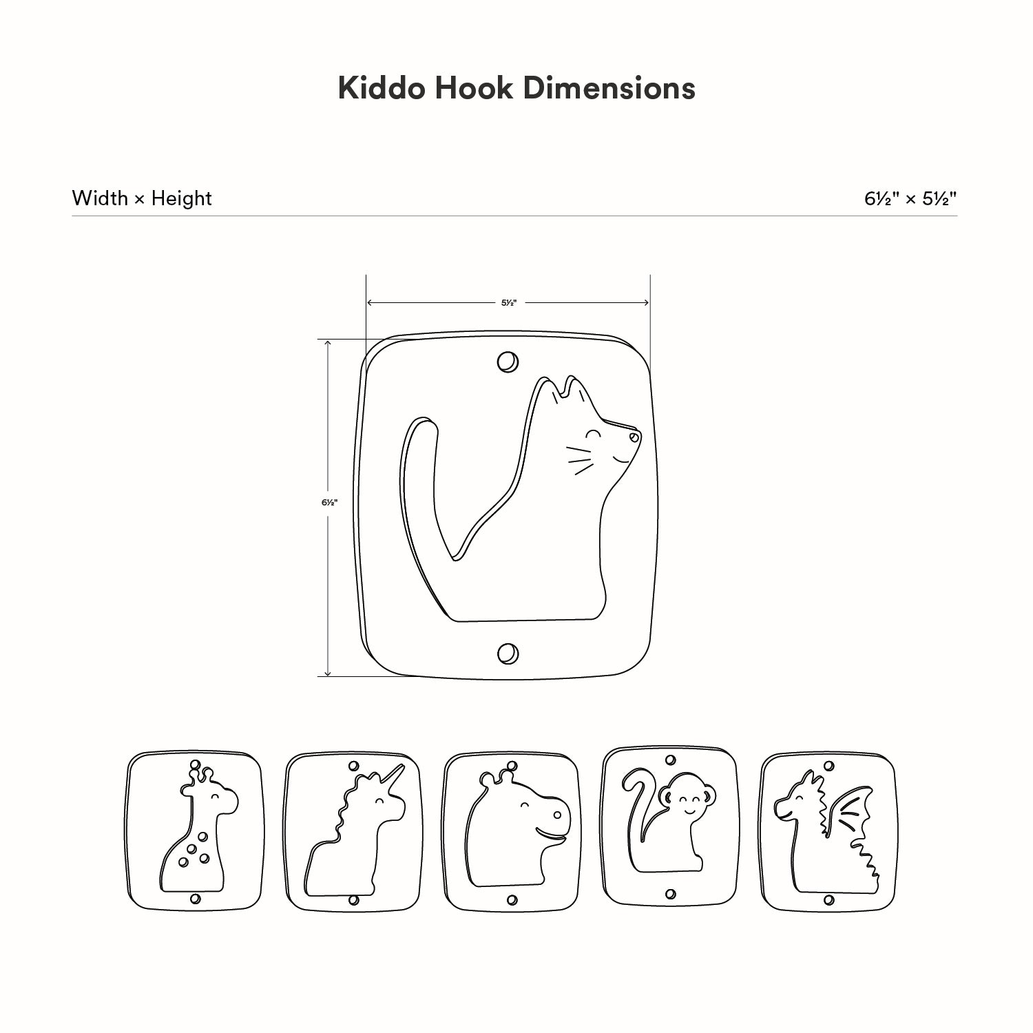 Kiddo Hooks set featuring minimalist animal designs on durable, rust-resistant metal plates, perfect for organizing kids’ rooms with functional wall hooks.