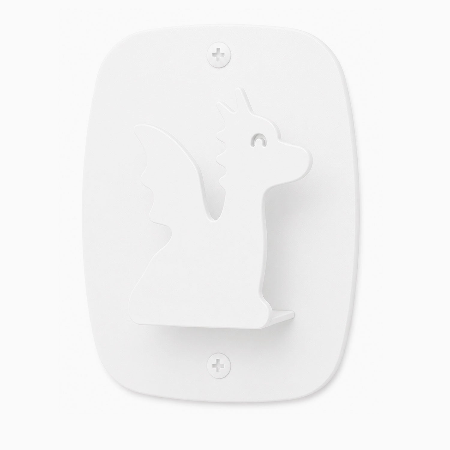 Kiddo Hooks in white steel feature a minimalist dragon design, ideal for organizing kids' spaces with durable, rust-resistant wall hooks.
