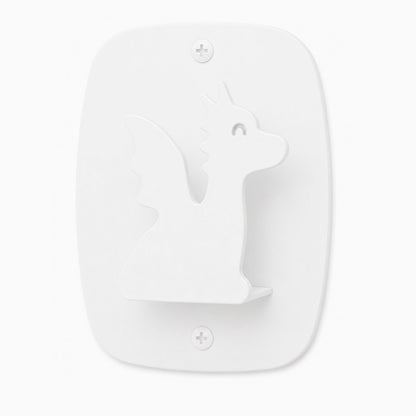 Kiddo Hooks in white steel feature a minimalist dragon design, ideal for organizing kids' spaces with durable, rust-resistant wall hooks.