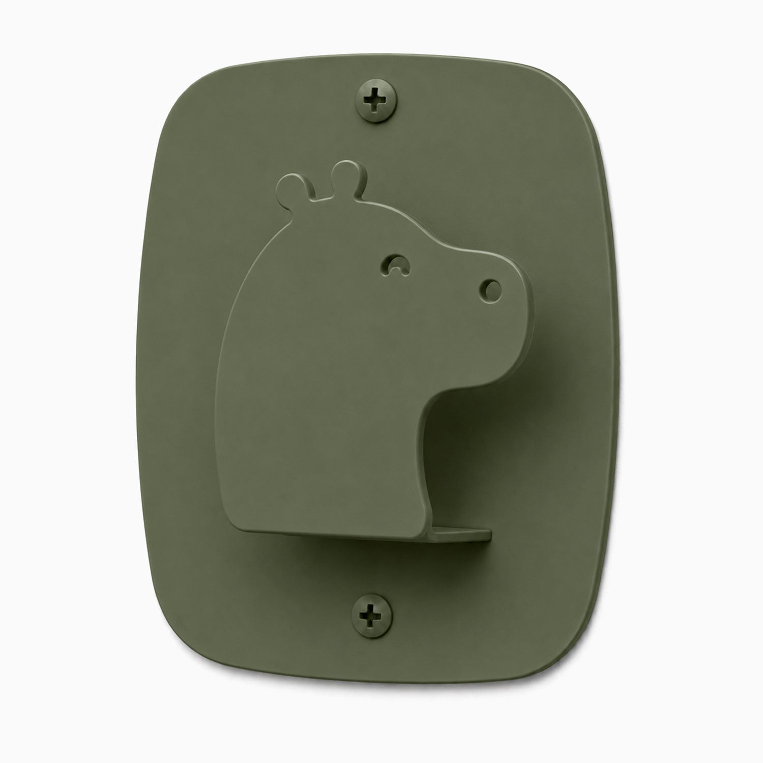 Kiddo Hooks wall hook in muted green with playful hippo design, crafted for durable, functional organization and child-friendly spaces.