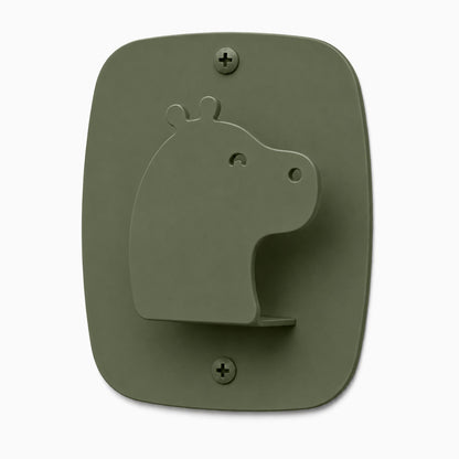 Kiddo Hooks wall hook in muted green with playful hippo design, crafted for durable, functional organization and child-friendly spaces.