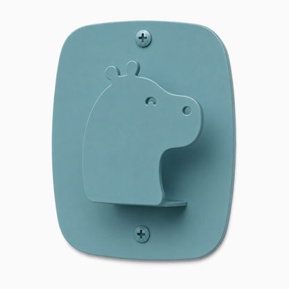 Kiddo Hooks wall hook with a minimalist blue hippo design, made from durable steel, ideal for organizing and decorating kids’ spaces.
