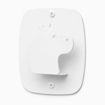 Kiddo Hooks wall hook shaped like a minimalist hippo in white, made from durable material ideal for organizing children's rooms with playful decor.