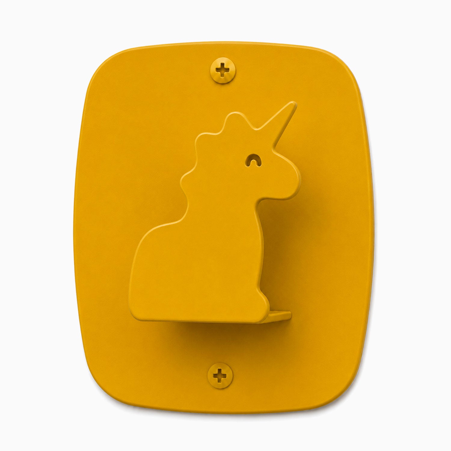 Kiddo Hooks in honey mustard color shaped like a playful unicorn silhouette, made with durable materials for organizing children's spaces.