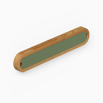 Nico Knife Rail features a sleek wood and steel design in natural wood tone and muted green, perfect for organizing kitchen knives efficiently.