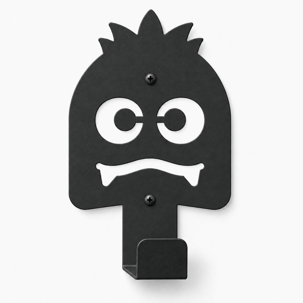 Little Hangups black metal monster wall hook with playful eyes and a sturdy lower hook for organizing everyday items