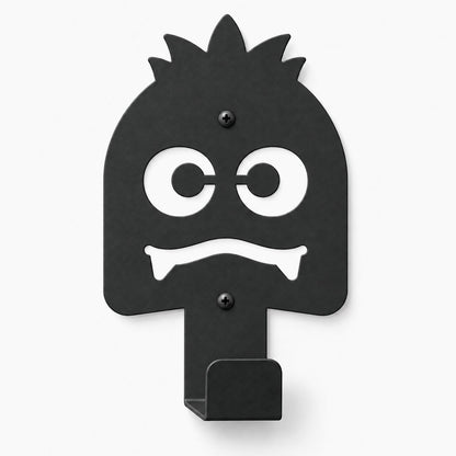 Little Hangups black metal monster wall hook with playful eyes and a sturdy lower hook for organizing everyday items