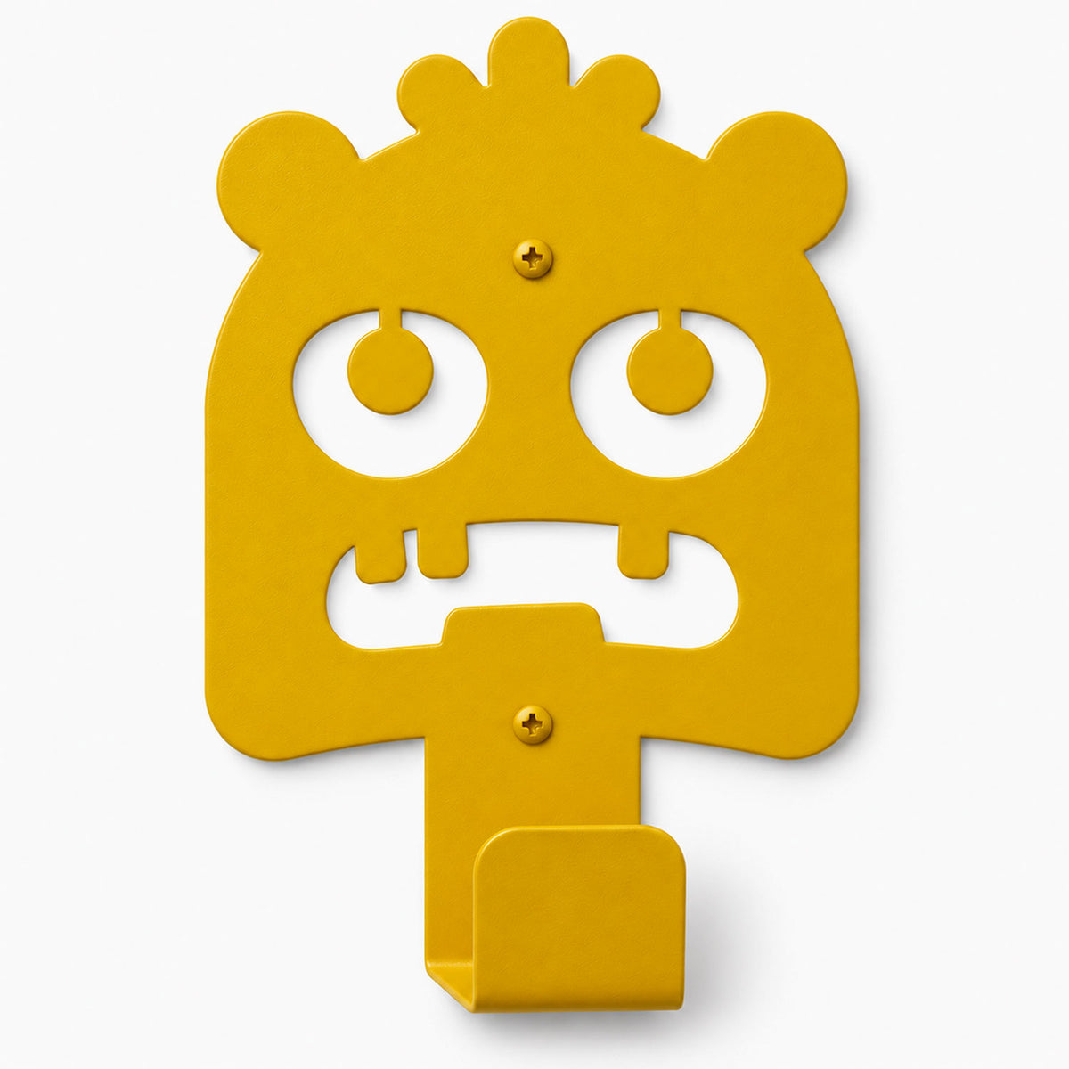 Little Hangups yellow monster wall hook with a playful face and front peg for hanging coats bags or accessories