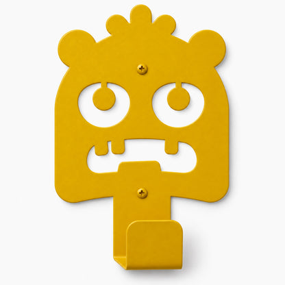 Little Hangups yellow monster wall hook with a playful face and front peg for hanging coats bags or accessories