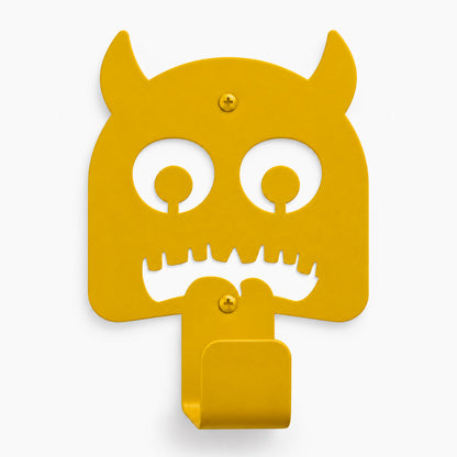 Little Hangups yellow monster wall hook with playful eyes and toothy grin for whimsical wall decor and everyday organization