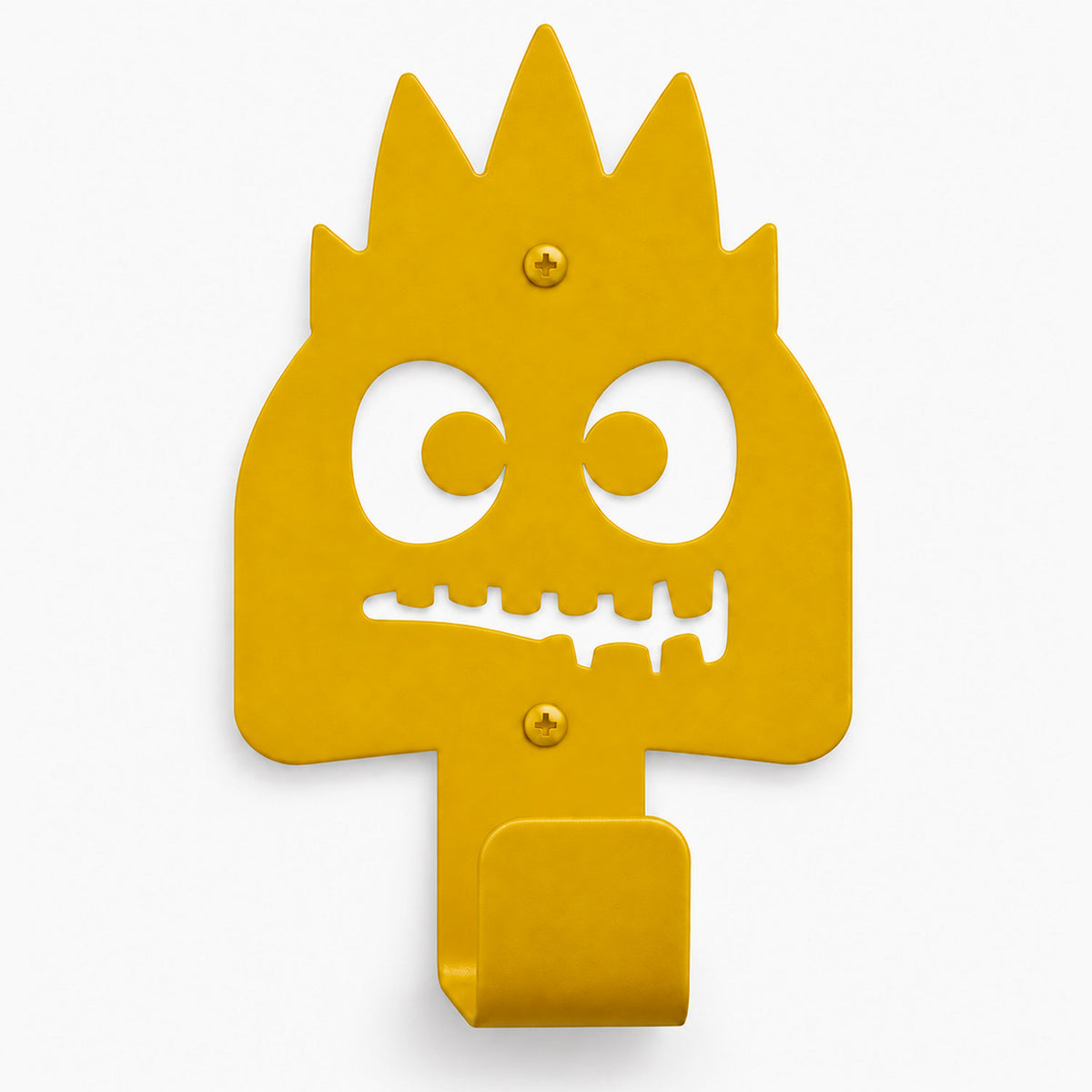 Little Hangups yellow monster wall hook with playful eyes and teeth for fun wall organization