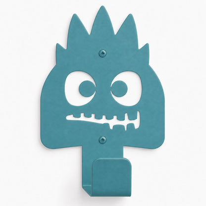 Little Hangups teal monster wall hook with playful eyes and teeth for fun organization in a child's room