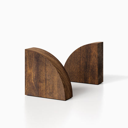 The Maggie Radius Product (espresso finish) pictured against a white background. Two bookends positioned in the center, one slightly off center, in front of the other.