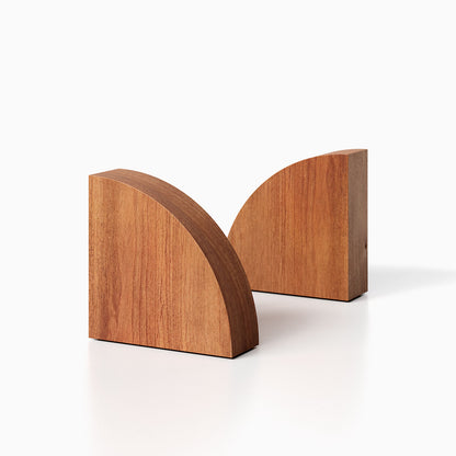 The Maggie Radius Product (nutmeg finish) pictured against a white background. Two bookends positioned in the center, one slightly off center, in front of the other.
