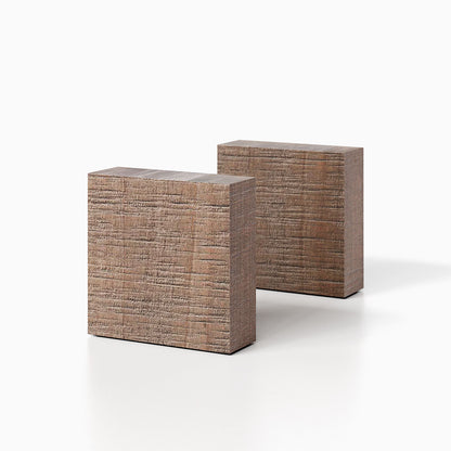 The Maggie Square Product (hatch grey rustic finish) pictured against a white background. Two bookends positioned in the center, one slightly off center, in front of the other.