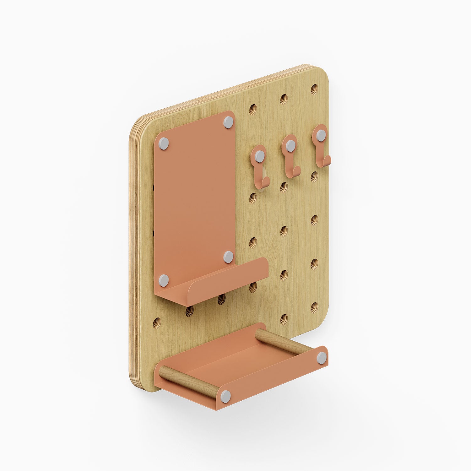 Morgan Busy Bee Pegboard Set composed of wood and steel with hooks and shelves for versatile wall storage and organization.