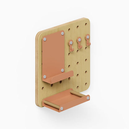 Morgan Busy Bee Pegboard Set composed of wood and steel with hooks and shelves for versatile wall storage and organization.