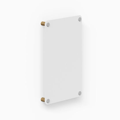 Morgan Magnet Board with minimalist white magnetic surface mounted on wood and metal hardware, designed for functional wall organization.