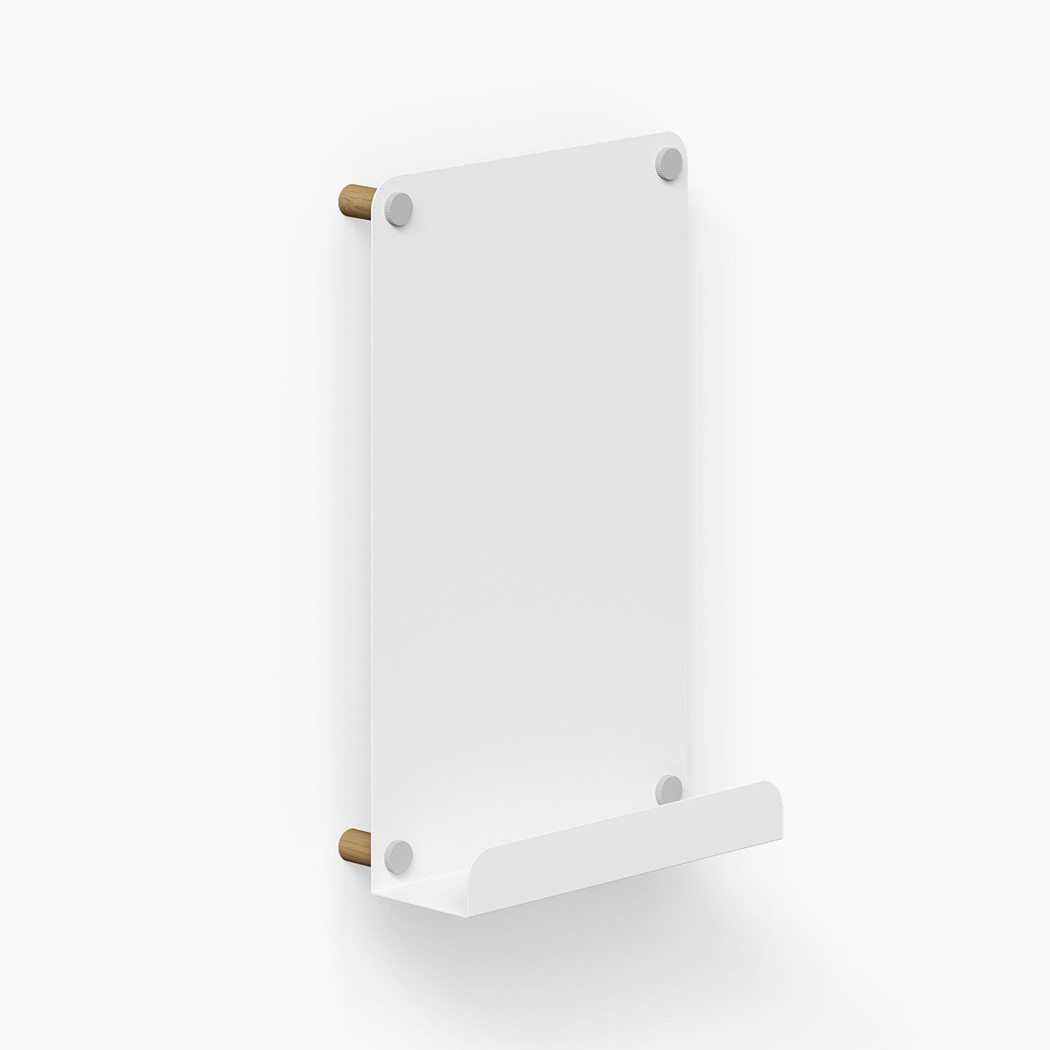 Morgan Magnet Ledge Board with minimalist design featuring a clear magnetic whiteboard and a small ledge for display or organization by Shelfology.