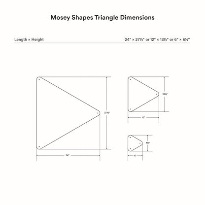 Mosey Shapes Triangle Magnet Board with three size options detailed for adaptable wall display and organization solutions