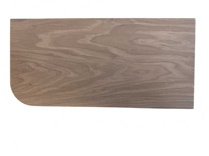 Clearance — Aksel RADius Glazed White Oak Shelf — 22.75" length x 11" depth x 1.75" thick, featuring smooth rounded edge and natural white oak grain for versatile wall shelving.