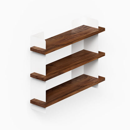 Nigel Bookshelf with three dark wood shelves and white side panels for organized wall display and decor