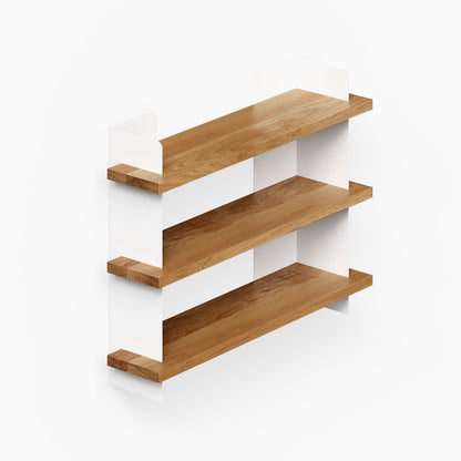 Nigel Bookshelf with three wood shelves and white side panels for minimalist wall display and organized storage