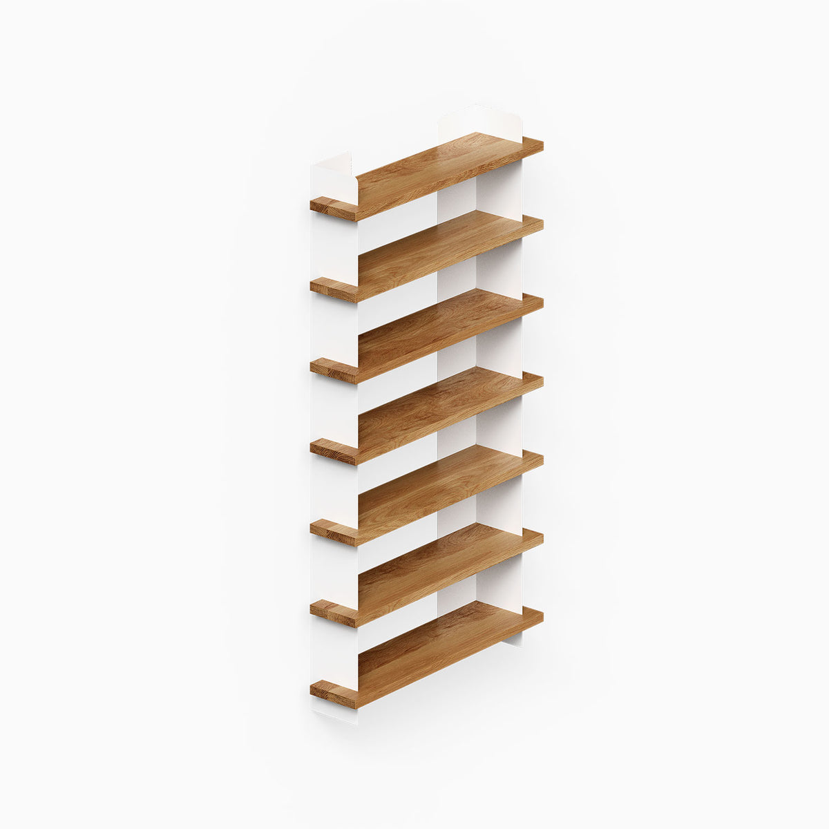 Nigel Bookshelf minimalist wall shelves with seven wood shelves for organized storage and display