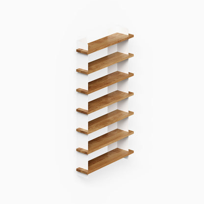 Nigel Bookshelf minimalist wall shelves with seven wood shelves for organized storage and display