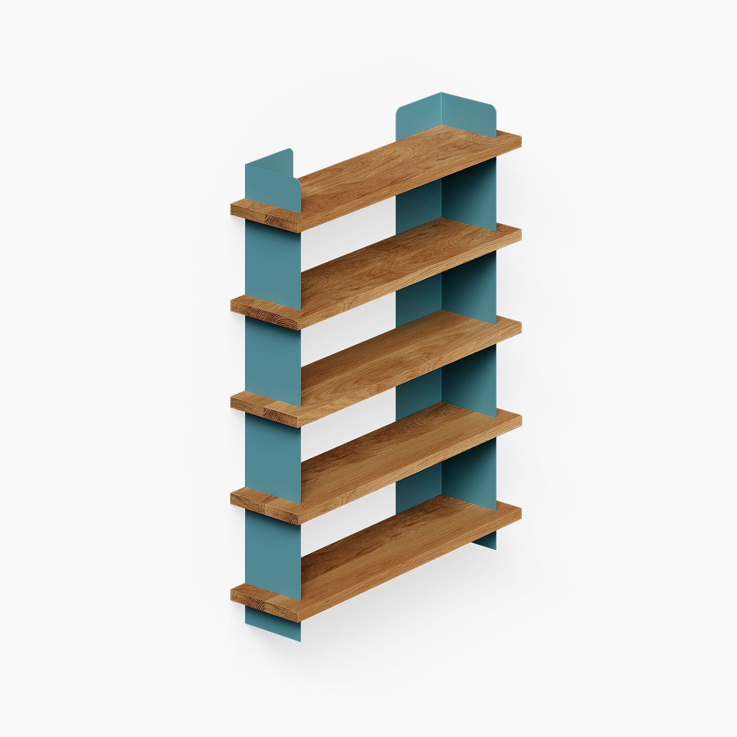Nigel Bookshelf featuring solid hardwood shelves and steel supports in a minimalist design to maximize wall space and organize your display.