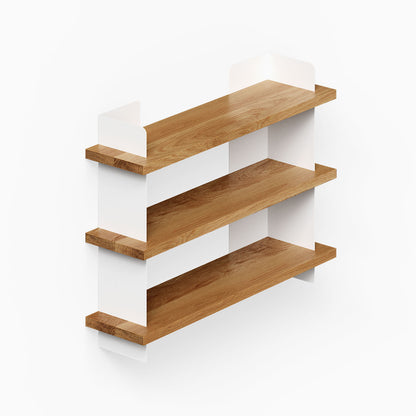 Nigel Bookshelf with solid hardwood shelves and white steel frame, offering a minimalist, functional wall shelf solution for organized display and decor.