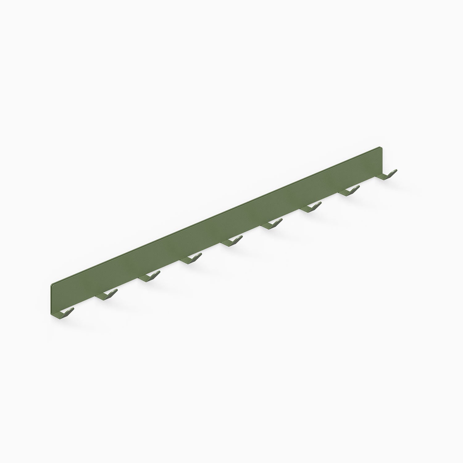 Of Course Wall Hook in matte army green, minimalist rust-resistant metal design with multiple hooks for versatile wall organization and decor display.