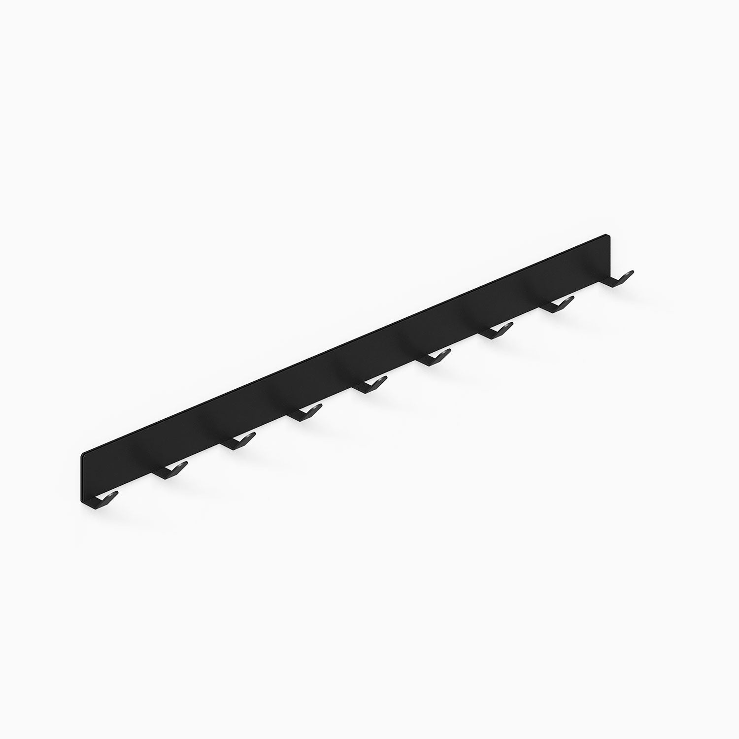 Of Course Wall Hook in black rust-resistant stainless steel with nine hooks designed for durable, functional wall organization.