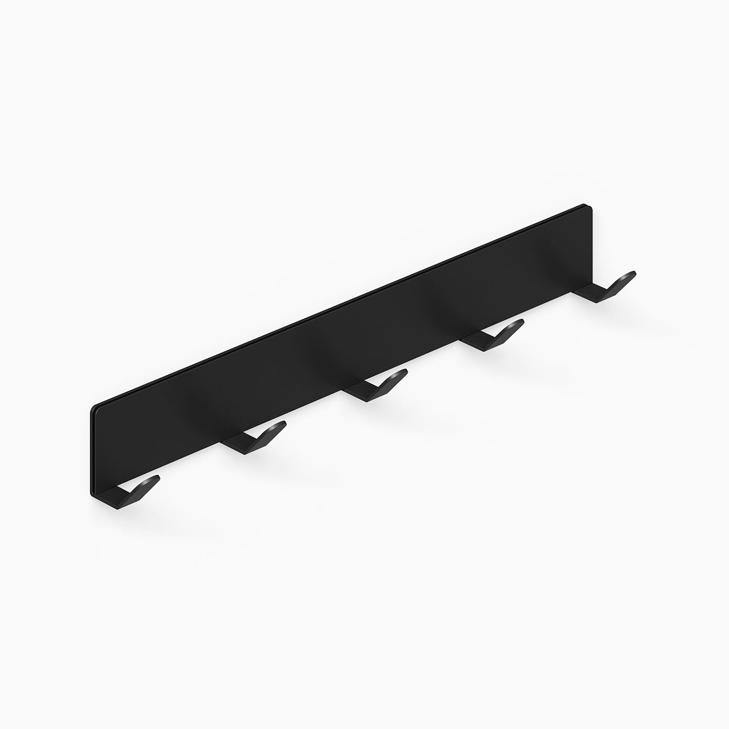 Of Course Wall Hook in matte black metal with five evenly spaced hooks, designed for minimalist, durable wall organization and display.