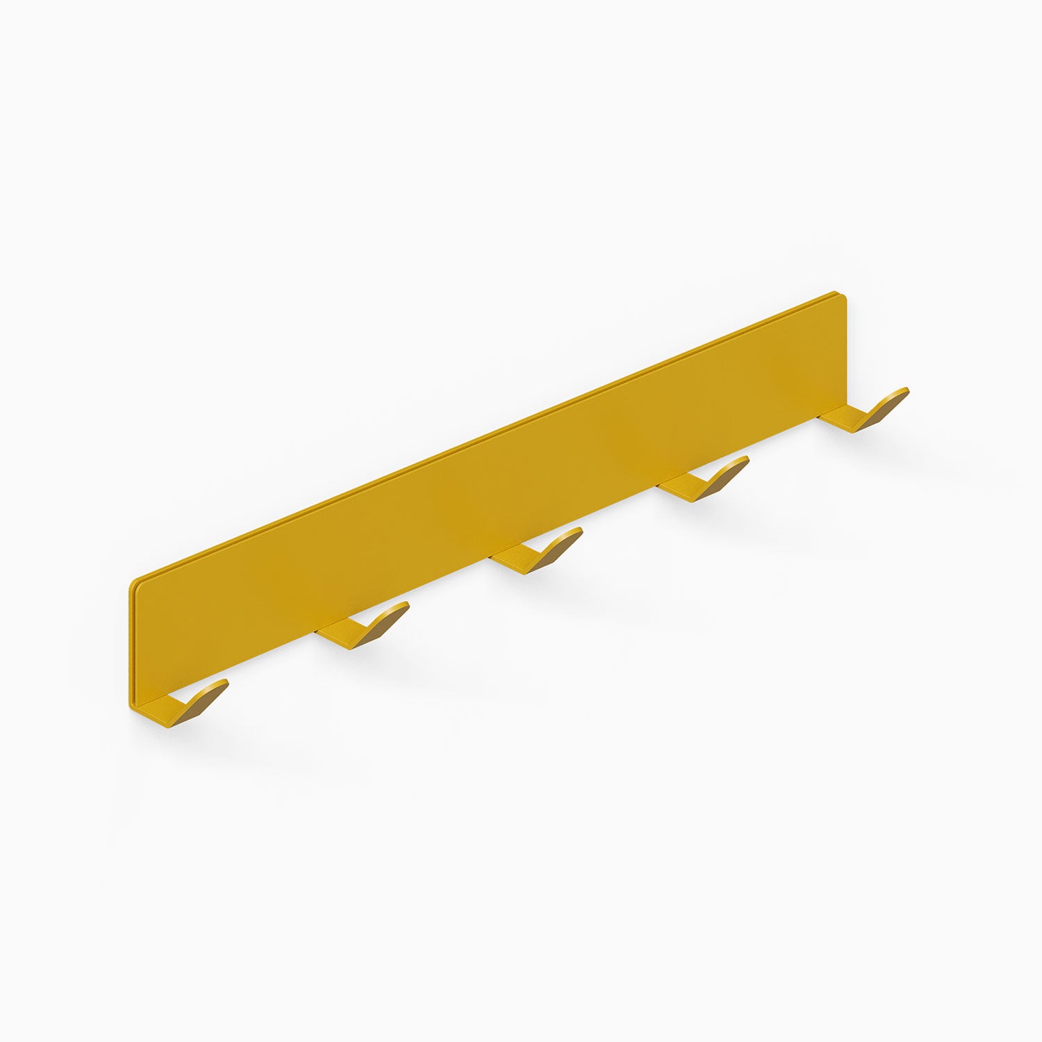Of Course Wall Hook in matte honey yellow finish, metal wall hook with five streamlined hooks for organizing coats, bags, or accessories.