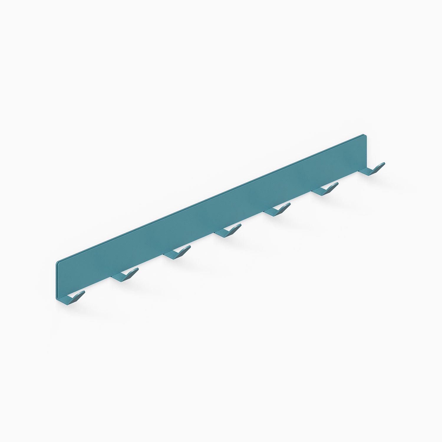 Of Course Wall Hook in teal steel with seven hooks, minimalist design for organizing spaces while maximizing wall utility.