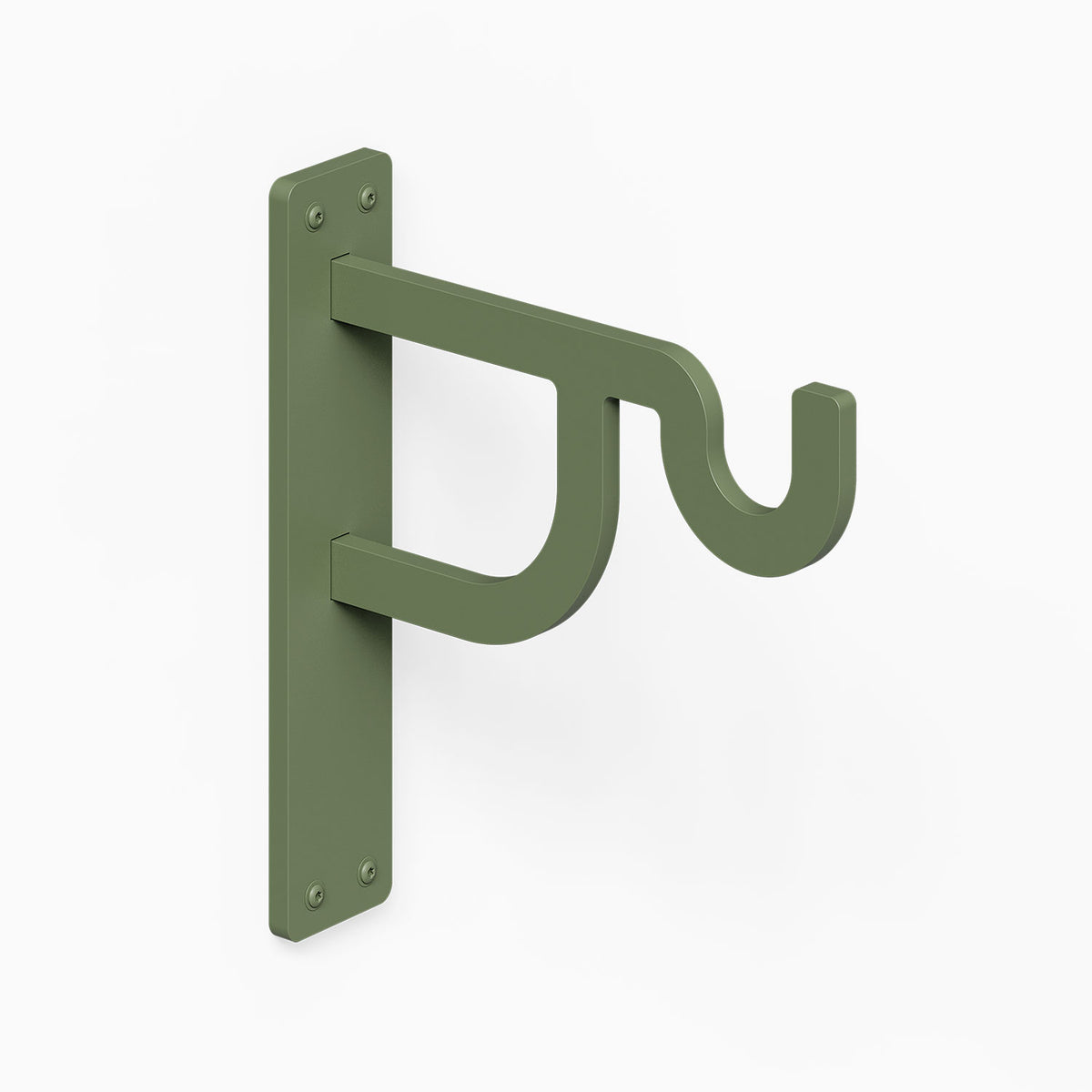 Petal Outdoor Planter Hook in green metal with wall mount plate and curved hook for hanging outdoor planters