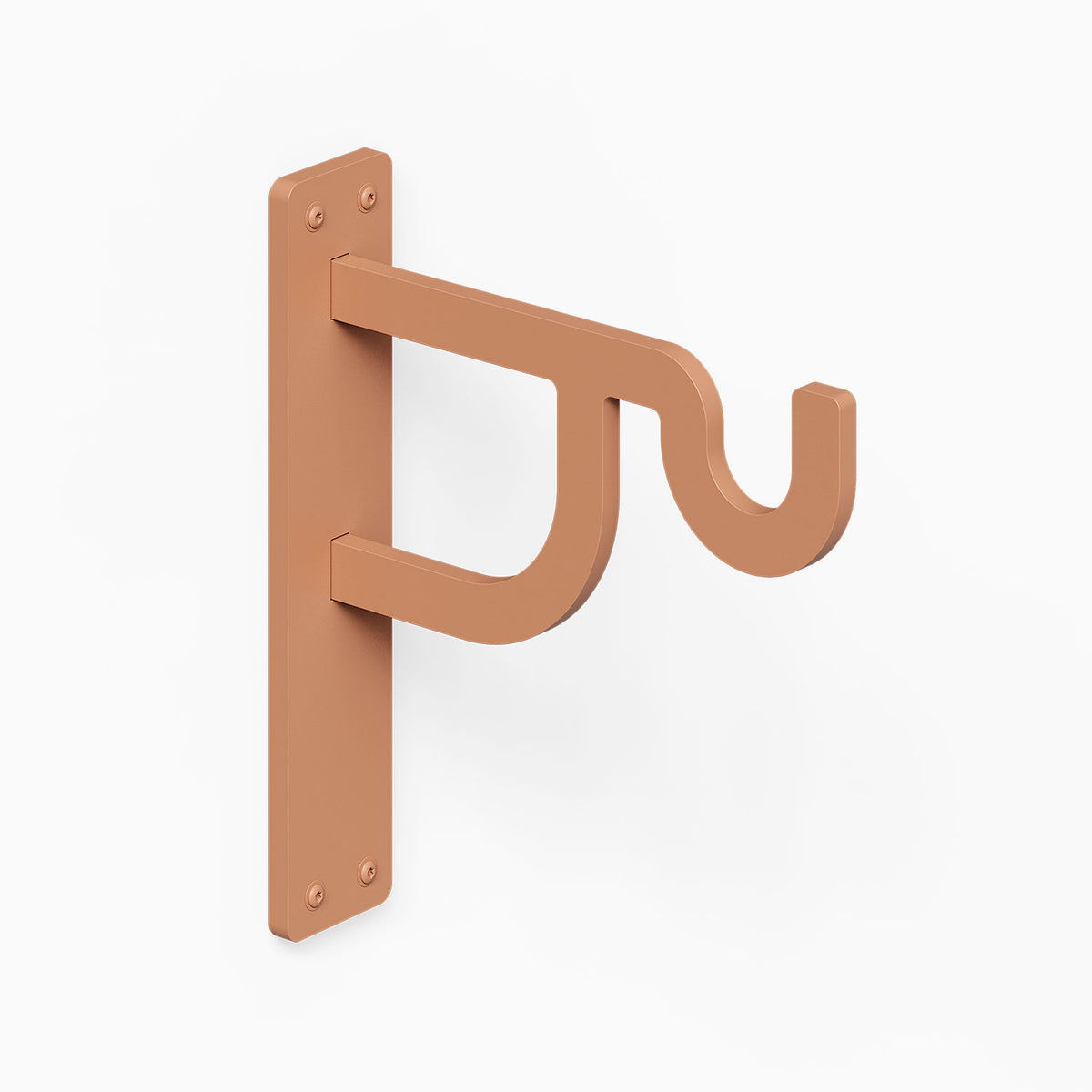 Petal Outdoor Planter Hook in copper finish with wall mounted plate and curved hook for hanging an outdoor planter
