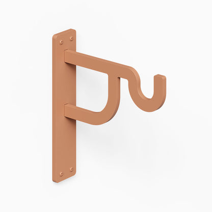 Petal Outdoor Planter Hook in copper finish with wall mounted plate and curved hook for hanging an outdoor planter