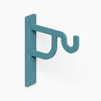 Petal Outdoor Planter Hook in teal with a sturdy wall plate and curved hook for hanging planters