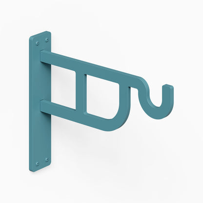 Petal Outdoor Planter Hook in teal with a wall mounted bracket for hanging planters and creating organized outdoor display space
