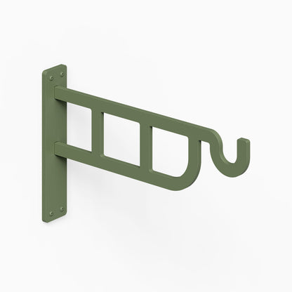 Petal Outdoor Planter Hook in green metal with wall mount plate and curved hook for hanging outdoor planters