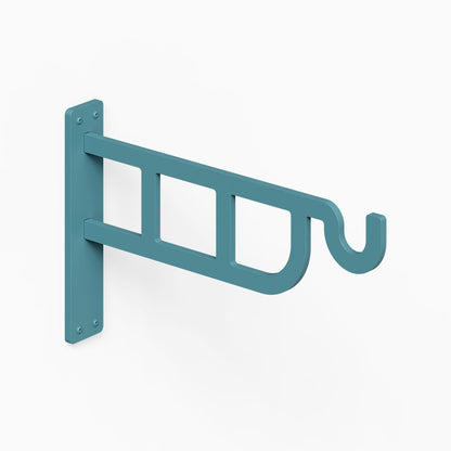 Petal Outdoor Planter Hook in teal with a wall mounted bracket and curved hook for hanging planters outdoors