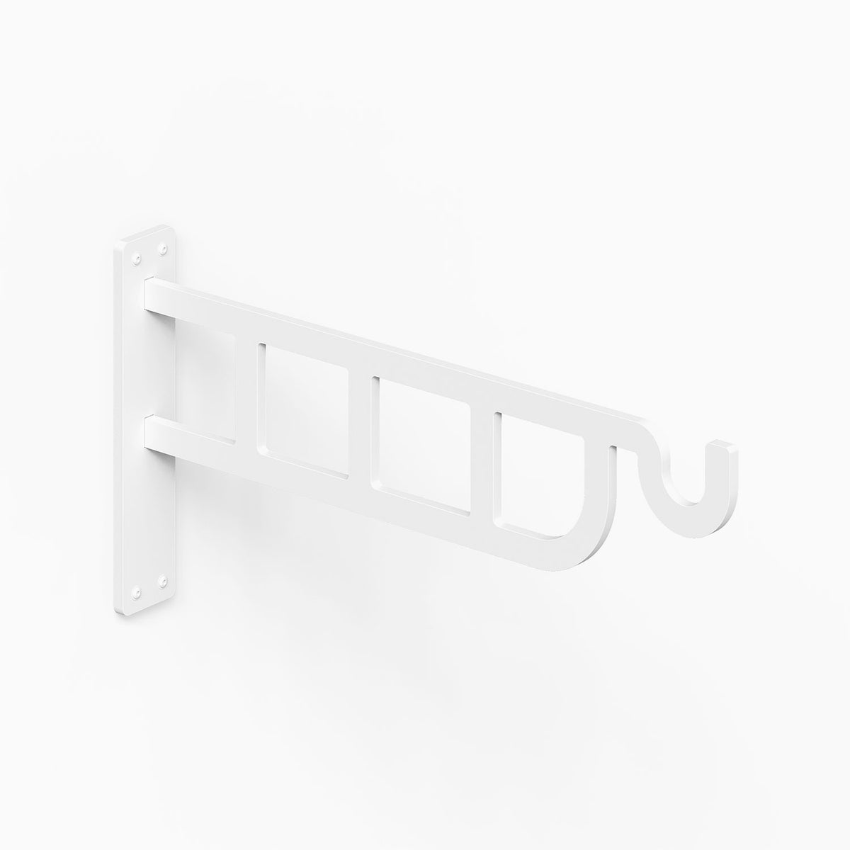 Petal Outdoor Planter Hook in white mounted wall bracket for hanging outdoor planters and maximizing vertical space