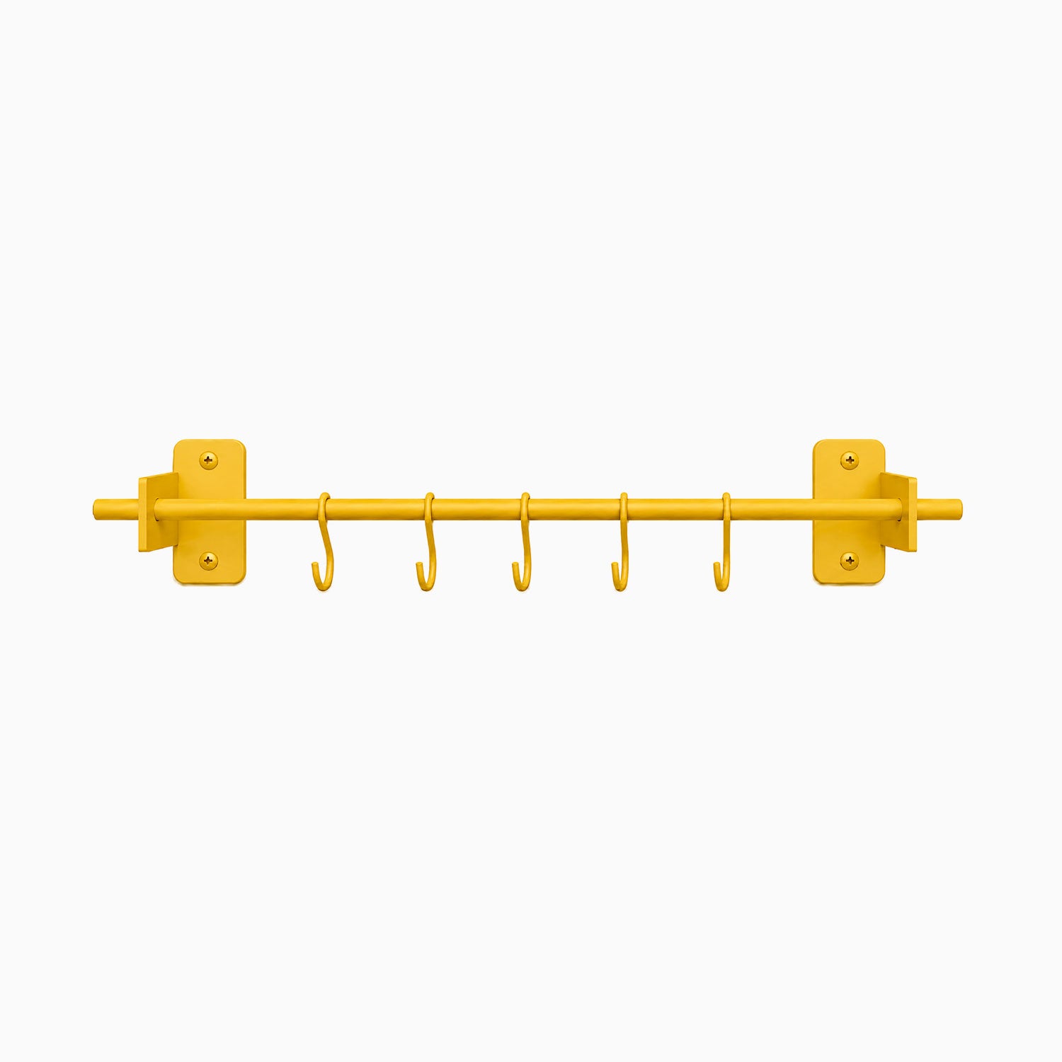Minimalist honey mustard Rue Utensil Rack with six hooks, designed for efficient wall organization and durable, rust-resistant use.