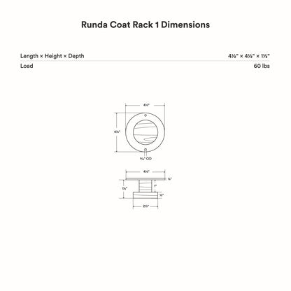 Runda Coat Rack 1 technical drawing showing dimensions and design details for wall hooks and hangers