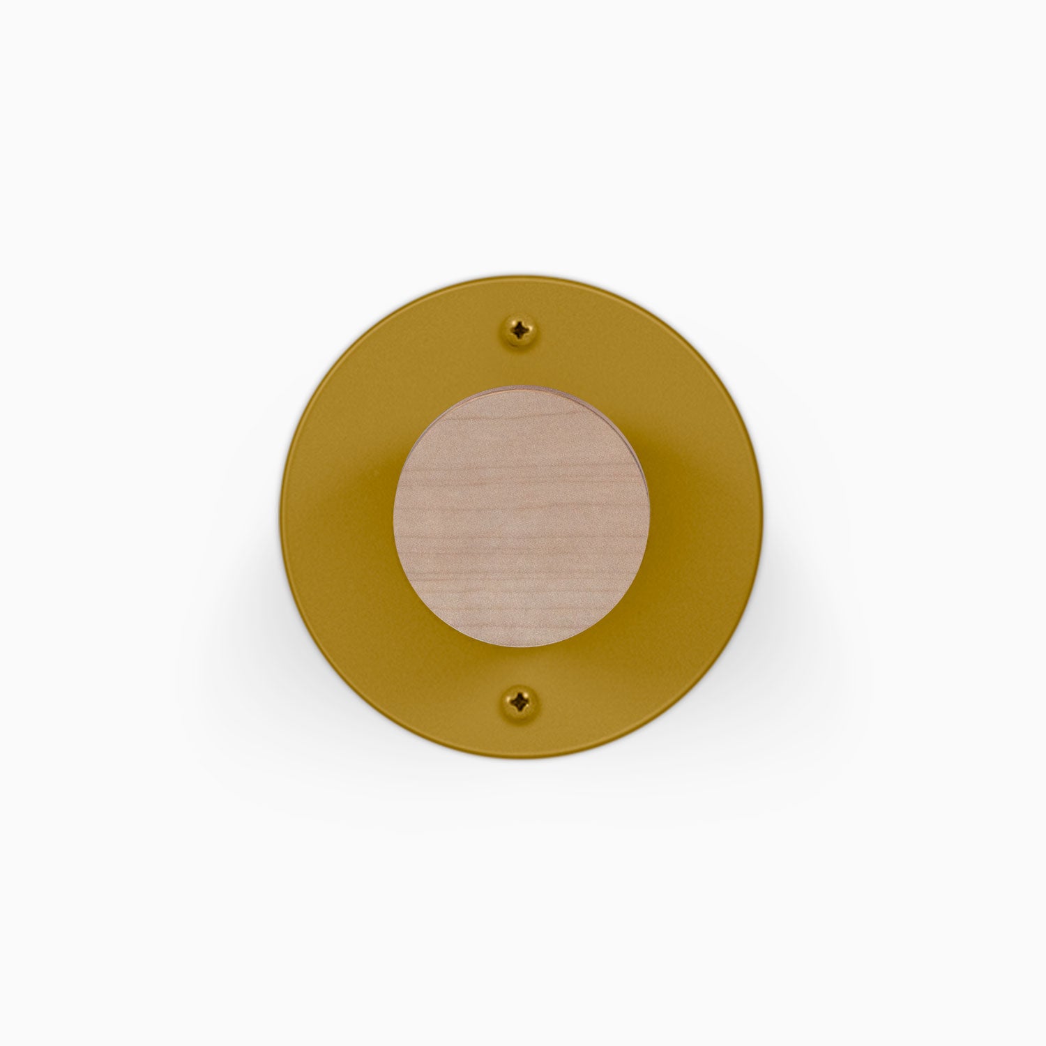 Runda Coat Rack 1 round gold wall hook with a natural wood center for minimalist entryway organization