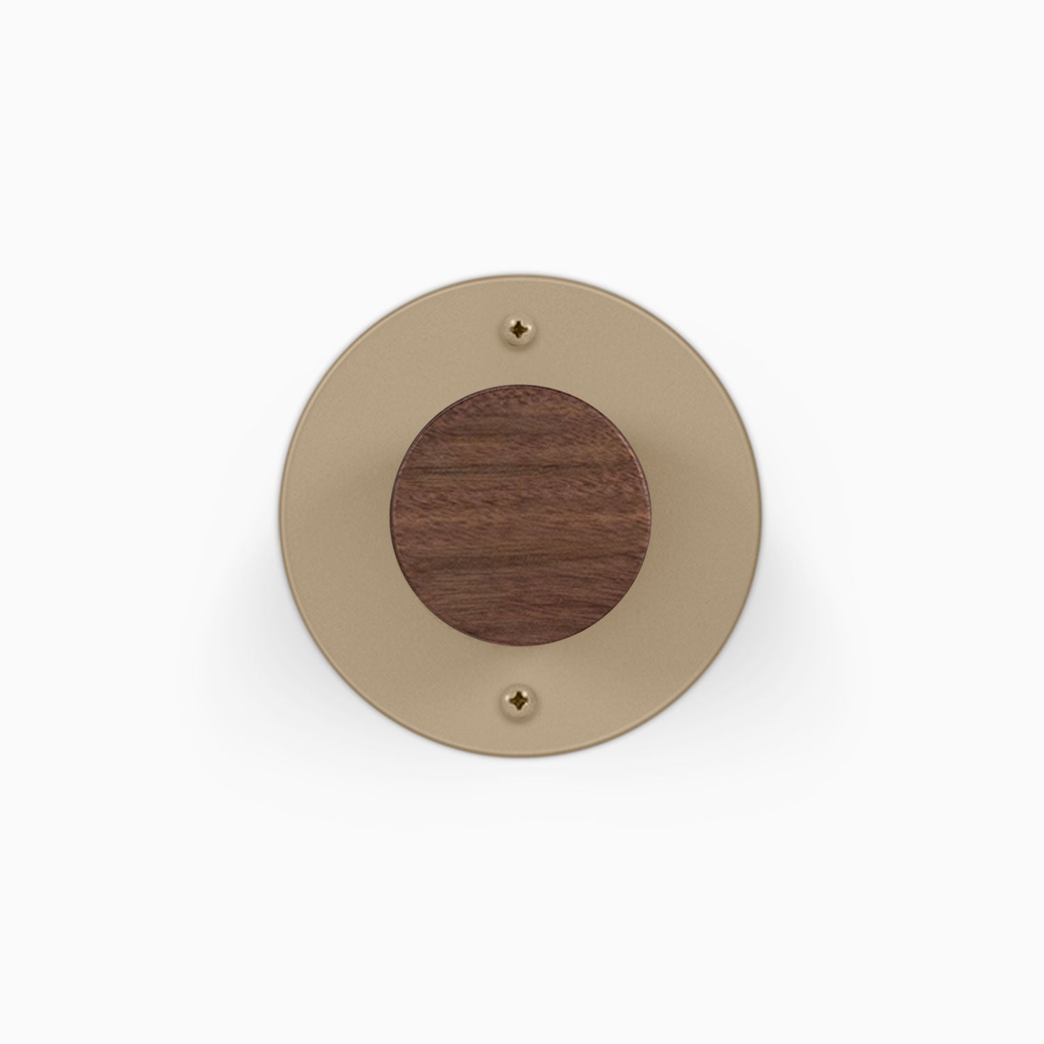 Runda Coat Rack 1 round wall hook with a warm metal plate and solid wood center for organized wall storage