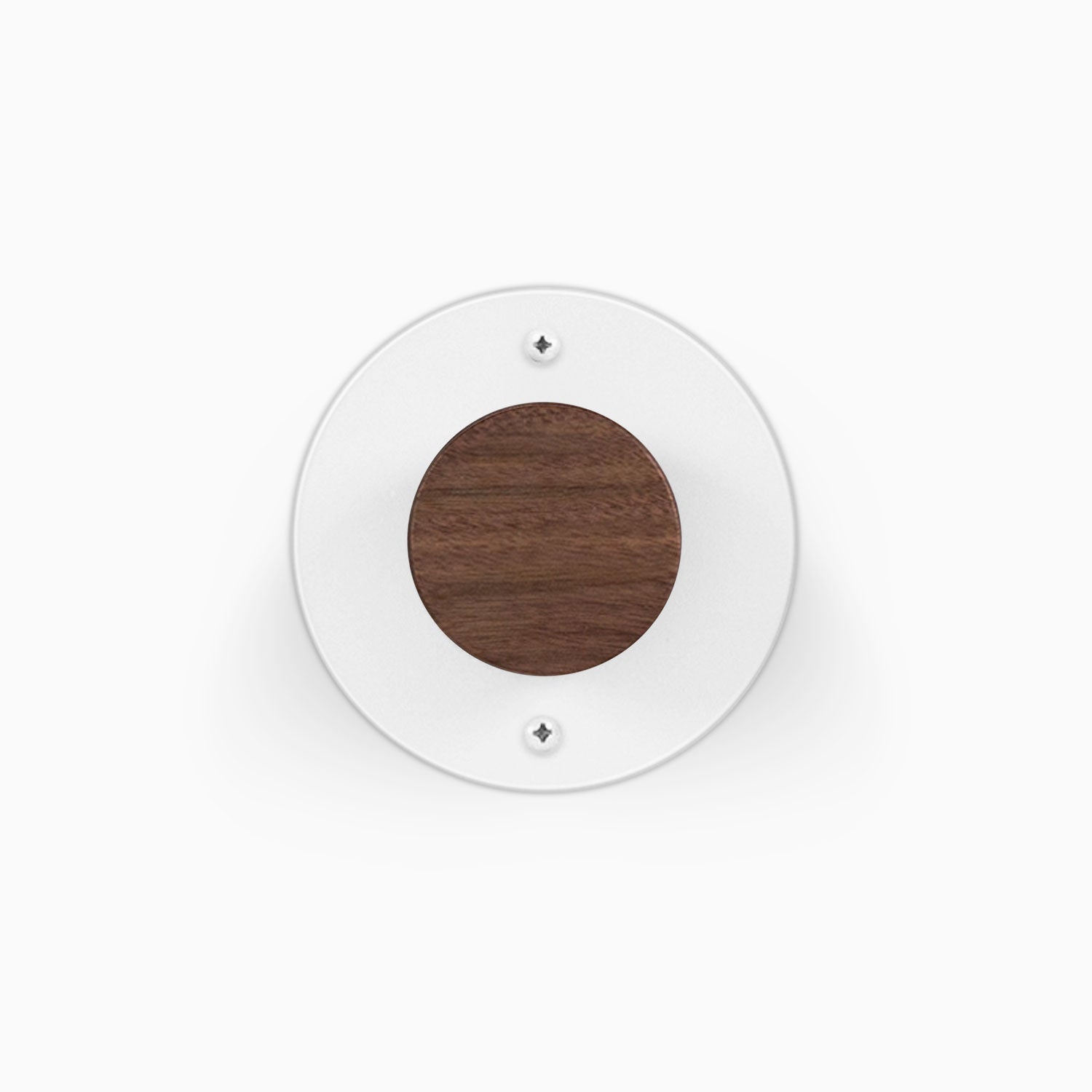 Runda Coat Rack 1 white circular wall hook with a centered wood accent for minimalist organization