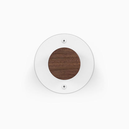 Runda Coat Rack 1 white circular wall hook with a centered wood accent for minimalist organization